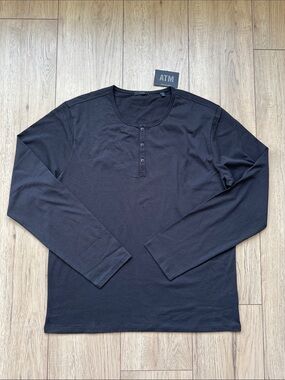 ATM Anthony Thomas Melillo Black Long-Sleeve Henley Men’s Large Pima Cotton NWT